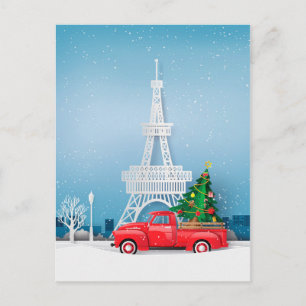 Paris Eiffel Tower Red Truck Weihnachten Postkarte