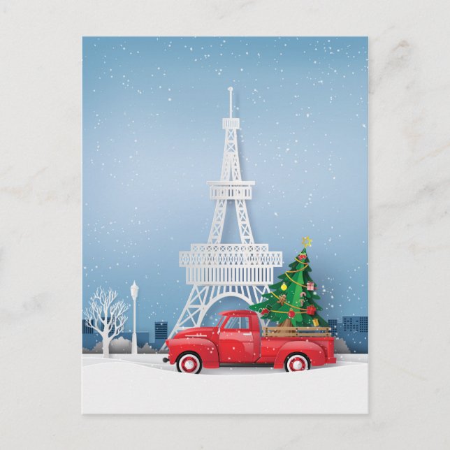 Paris Eiffel Tower Red Truck Weihnachten Postkarte (Vorderseite)