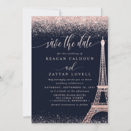 Paris Eiffel Tower Rose Gold Save the Date Karte