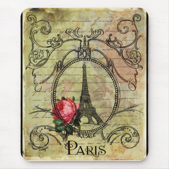 Paris Eiffel Tower & Rote Rose Steampunk Mousepad (Vorne)
