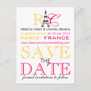 Paris Eiffel Tower Save the Date Postkarten