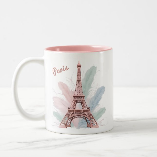 Paris Eiffel Tower Tasse mit Pastel Feathers (Links)