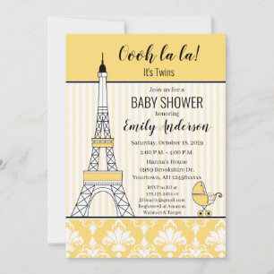 Paris Eiffel Tower Theme Kinderdusche Gelb Einladung