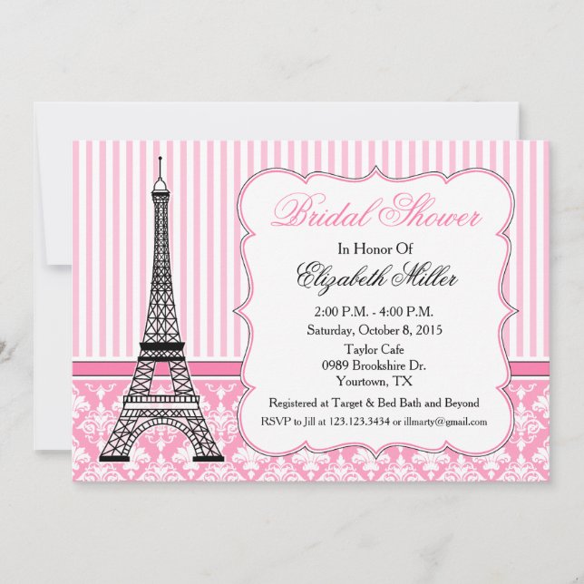 Paris Eiffel Tower Theme Party Pink Einladung (Vorderseite)