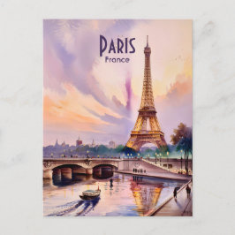 Paris Eiffel Tower Travel Watercolor Custom Text Postkarte