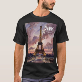 Paris Eiffel Tower Twilight Watercolor Custom Text T-Shirt