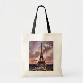 Paris Eiffel Tower Twilight Watercolor Custom Text Tragetasche