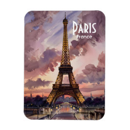 Paris Eiffel Tower Twilight Watercolor Painting Magnet