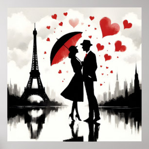 Paris Eiffel Tower Valentines Holiday Card Poster