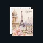 Paris Eiffel Tower Vintag Watercolor Reisen Postkarte<br><div class="desc">Elegante Paris Frankreich Eiffelturm Vintages Wassersportzentrum</div>