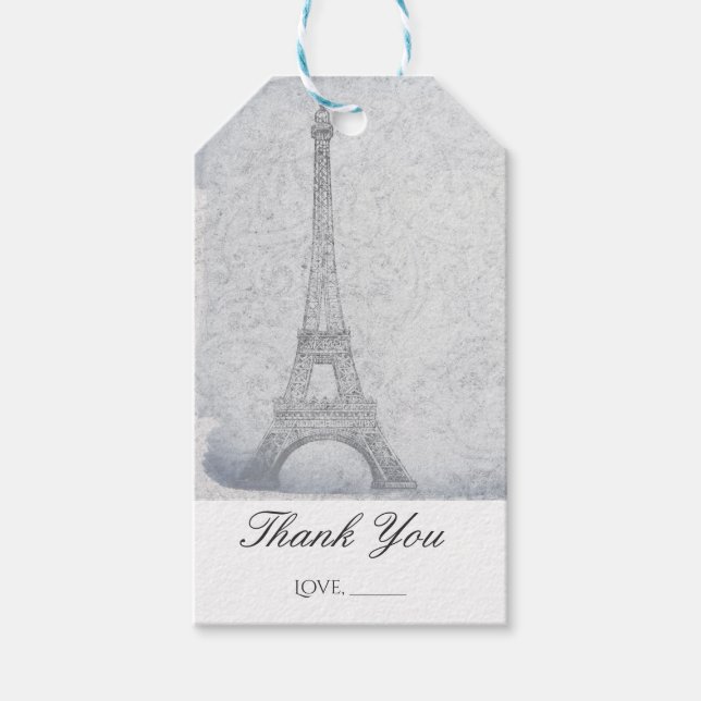 Paris Eiffel Tower Vintage Wedding Chic Gefallen Geschenkanhänger (Vorderseite)