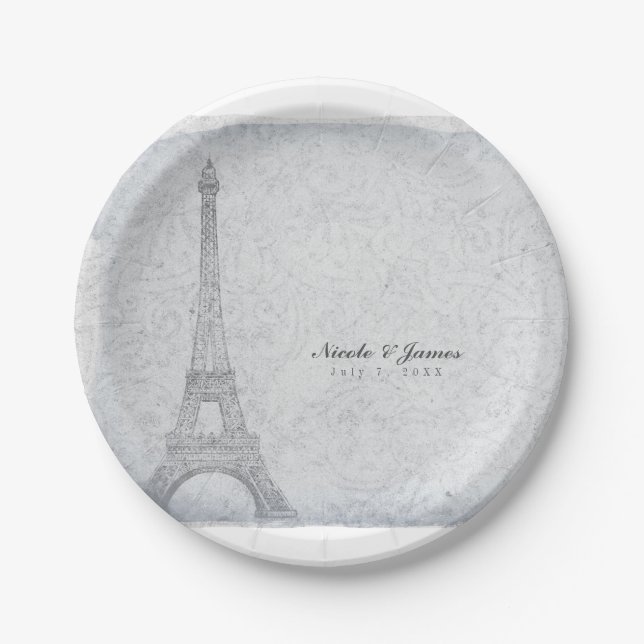 Paris Eiffel Tower Vintage Wedding Empfang Party Pappteller (Vorderseite)