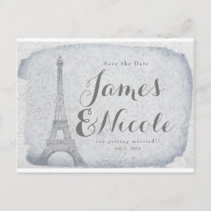 Paris Eiffel Tower Vintage Wedding Save the Date Ankündigungspostkarte
