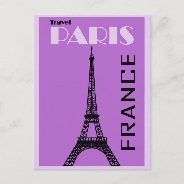 Paris Eiffel Tower Vintages Lila Reiseplakat Postkarte (Vorderseite)