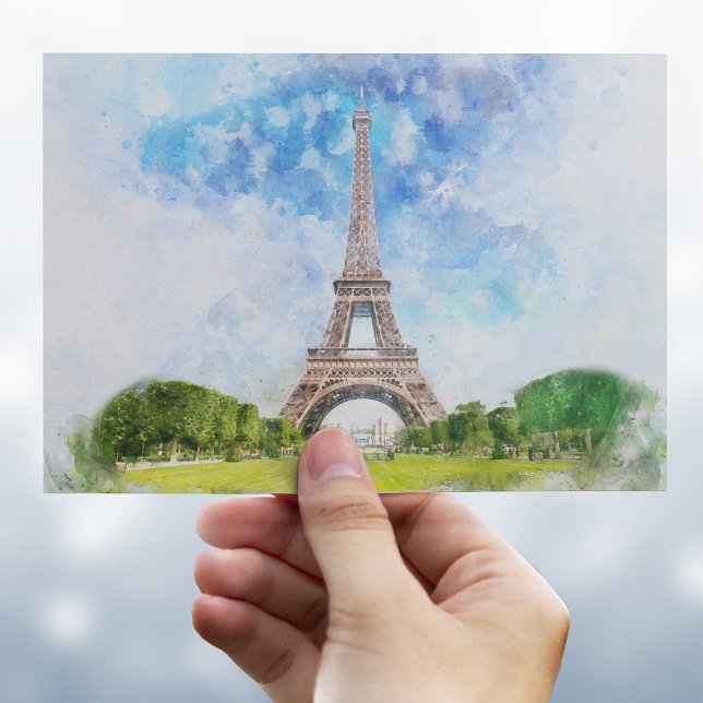 Paris Eiffel Tower Watercolor #01 Postkarte (Eiffel Tower Watercolor Paris Skyline Art Print. Postcard)