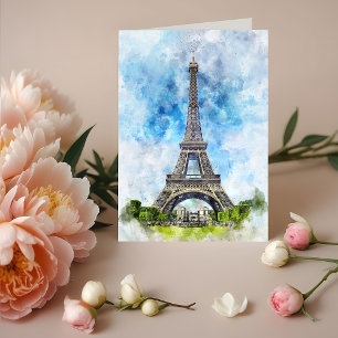 Paris Eiffel Tower Watercolor #02 Dankeskarte
