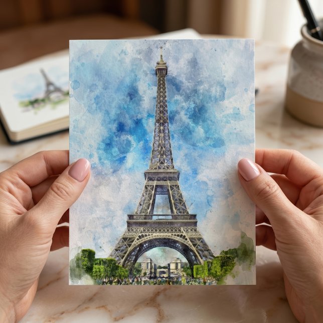 Paris Eiffel Tower Watercolor #02 Postkarte (Paris France Eiffel Tower Watercolor. Postcard)