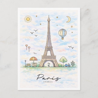 Paris Eiffel Tower Watercolor | France Feiertagspostkarte