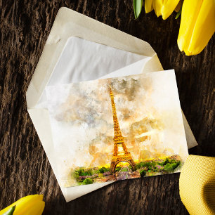 Paris Eiffel Tower Watercolor - Sunset #01 Postkarte