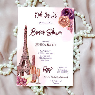 Paris Eiffel tower wine grapes plum bridal shower  Einladung