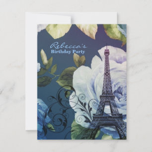 Paris eiffel Turm Blumen Vintage Geburtstagsparty Einladung