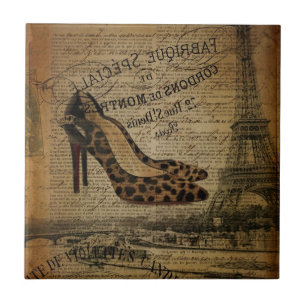 Paris eiffel Turm Leopard High Heel Fashionista Fliese