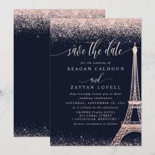 Paris Eiffel Turm Roségold Save The Date Karte