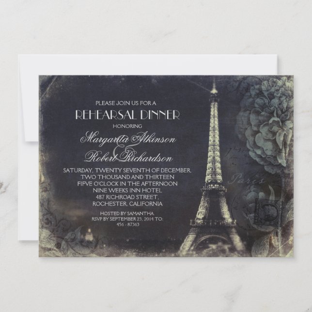 Paris Eiffel Turm Vintages Probe Abendessen Einladung (Vorderseite)