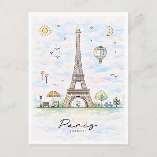 Paris Eiffelturm Aquarell Frankreich Feiertagspostkarte