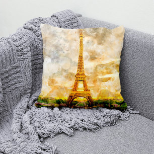 Paris Eiffelturm Aquarell Sonnenuntergang Kunst Dr Kissen