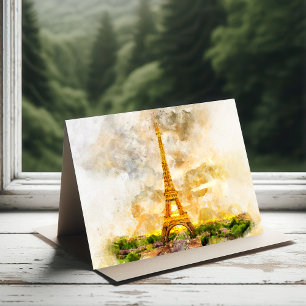 Paris Eiffelturm Aquarell Sonnenuntergang Kunstpri Dankeskarte