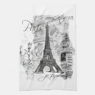 Paris Eiffelturm Black & White Collage Scene Handtuch