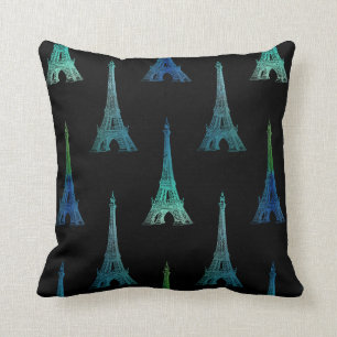 Paris Eiffelturm Blau Schwarzes Wurfkissen Kissen