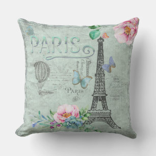 Paris-Eiffelturm-Blume-Blumen-Vintage-Rosen Kissen