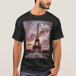 Paris Eiffelturm Dämmerung Aquarell Benutzerdefini T-Shirt