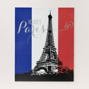 Paris Eiffelturm Frankreich Flagge Monogramm Puzzle