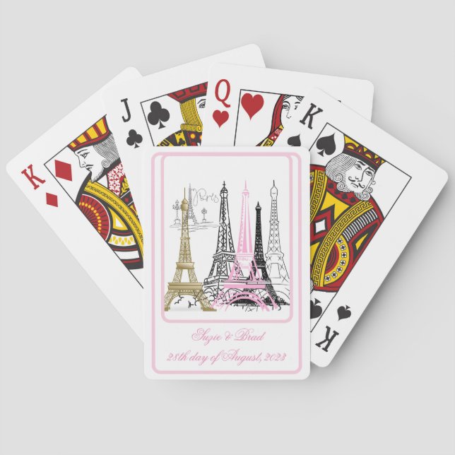 Paris Eiffelturm Frankreich Rosa Dekoration Spielkarten (Rückseite)