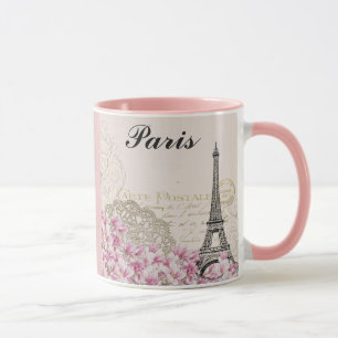 Paris Eiffelturm Frankreich Vintage rosa Blumen Tasse
