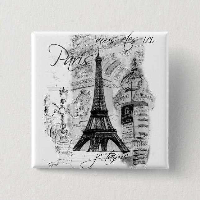 Paris Eiffelturm Französische Szene Collage Button (Vorderseite)