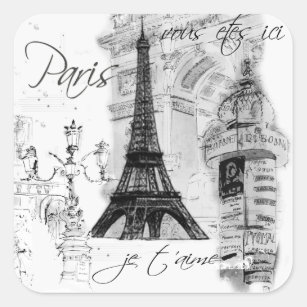 Paris Eiffelturm Französische Szene Collage Quadratischer Aufkleber