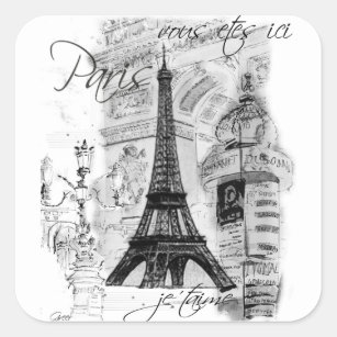 Paris Eiffelturm Französische Szene Collage Quadratischer Aufkleber