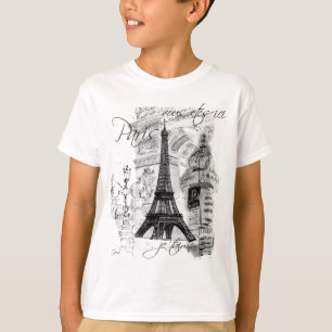 Paris Eiffelturm Französische Szene Collage T-Shirt