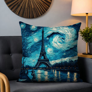 Paris Eiffelturm gemalt Sternenhimmel Blau Kissen