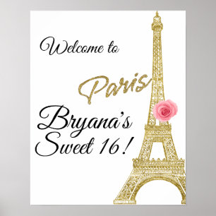 Paris Eiffelturm Gold Glanz Rosa Rose Frankreich Poster
