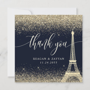 Paris Eiffelturm Gold Glitter Hochzeit Dankeskarte