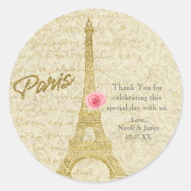 Paris Eiffelturm Gold & Pink Elegante Stickers (Vorderseite)