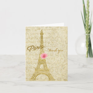 Paris-Eiffelturm-Gold u. rosa bezaubernde elegante Dankeskarte