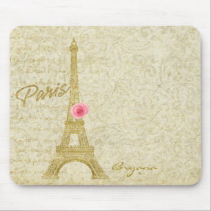 Paris-Eiffelturm-Gold u. rosa elegante Mousepad