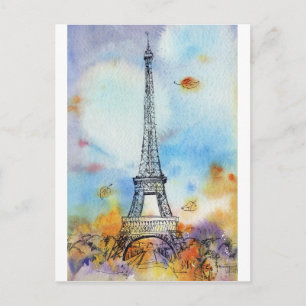 Paris Eiffelturm Herbst Aquarell Postkarte