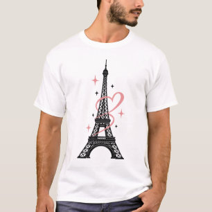 Paris Eiffelturm Herz T-Shirt Minimalistisch Ros